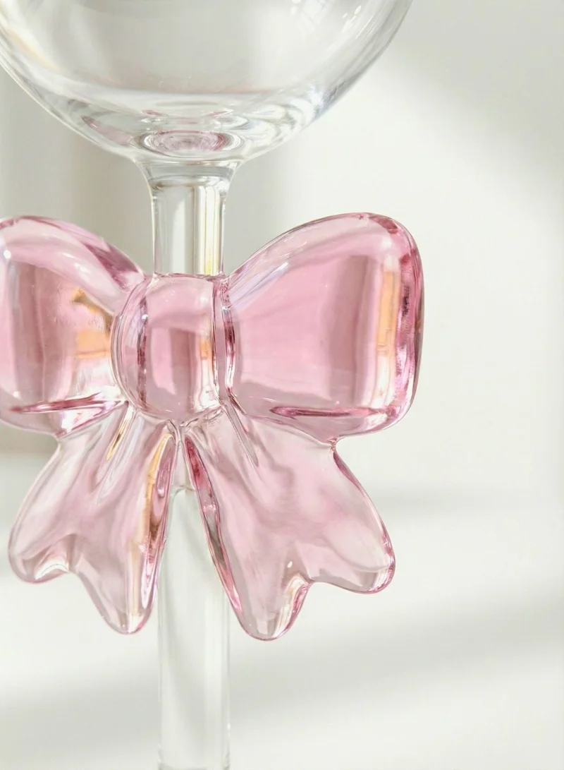 1Chase  Borosilicate Goblet Wine Glass with Pink Bow, 350ML Elegant Decorative Wine Glass, Heat Resistant Glassware for Red & White Wine, Parties & Gifting (1 Piece)  | Best Price UAE